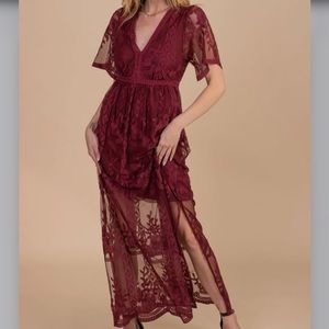 Light My Fire Wine Lace Maxi Dress